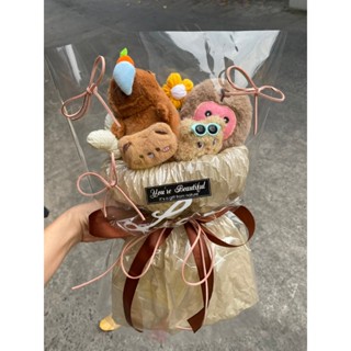 Bó hoa gấu dâu, cabybara, labubu phối mặt gấu bông xinh làm quà tặng, quà tốt nghiệp
