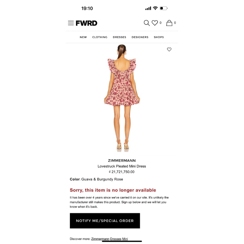 đầm zimmermann authentic size 2 có sẵn