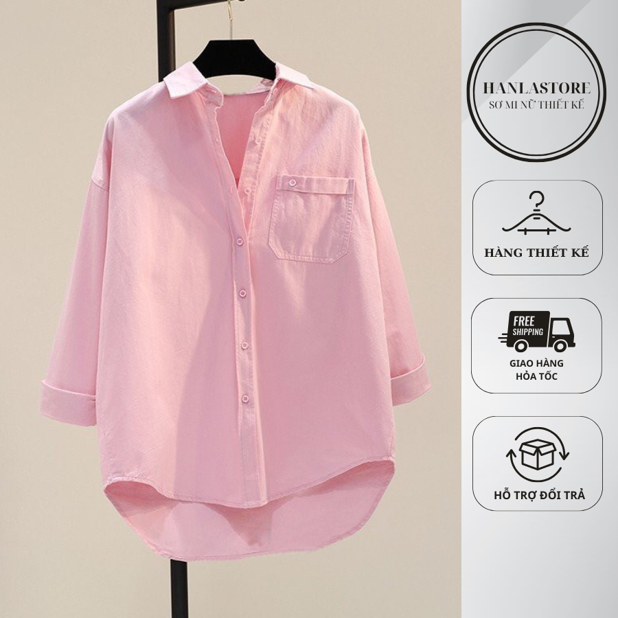 Áo sơ mi nữ công sở dài tay túi cúc cổ đức, chất thô Cotton dày dặn mềm mịn thoáng mát I SM14