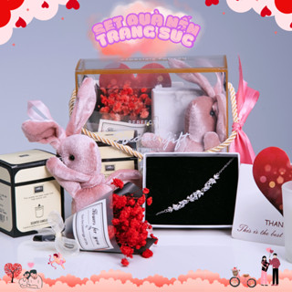  Set Quà Tặng Quốc Tế Phụ Nữ VN 20 10 Trang Sức Dây Chuyền Lắc Tay Nến Thơm Móc Khoá Gấu Hoa Khô Thiệp Đèn,Túi Đựng 