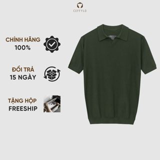 Áo polo nam CEFFYLO dệt kim trơn màu Xanh rêu thoáng khí mềm mịn hạn chế nhăn dáng ôm nhẹ thời trang nam