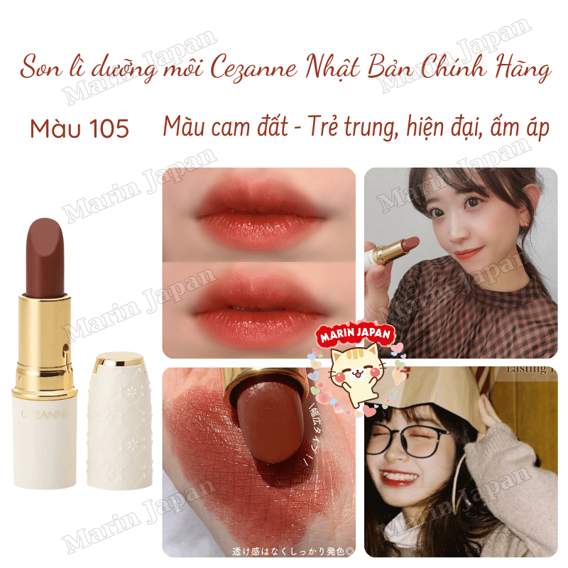Son lì dưỡng môi Cezanne Nhật Bản Chính Hãng màu 105