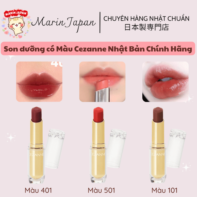 Son dưỡng ẩm có màu , son tint Cezanne - Nhật Bản Chính Hãng