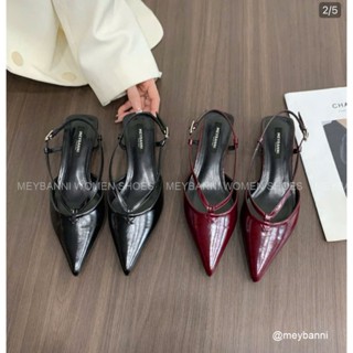 Giày Cao Gót MEYBANNI Mũi Nhọn Quai Chữ V Quai Hậu Đế 5cm  - D222