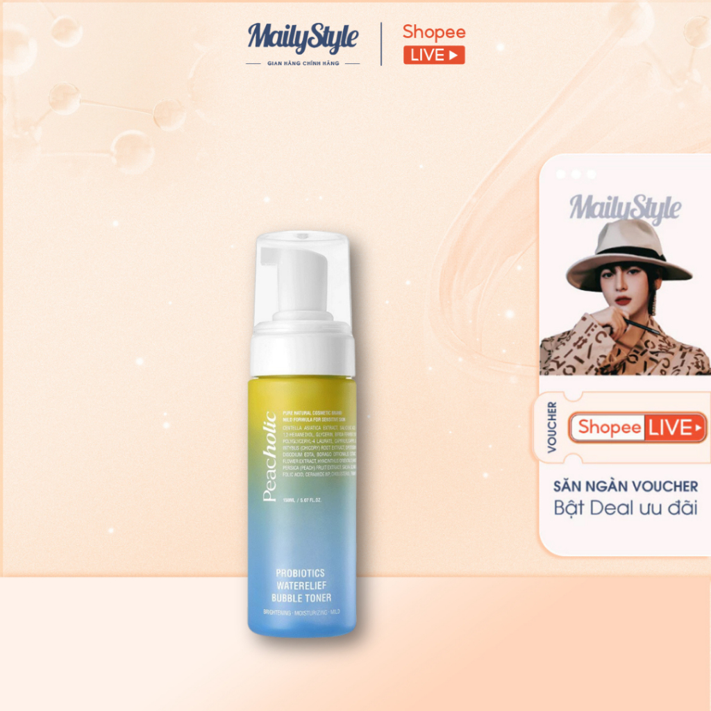 Q116_Toner Peacholic Bubbly Jinjung Ampoule 150ml chiết xuất keo ong và ngải cứu hỗ trợ cấp ẩm BAO B