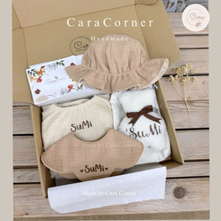 [CARA CORNER] Set quà tặng sơ sinh, đầy tháng, thôi nôi thêu tên theo yêu cầu