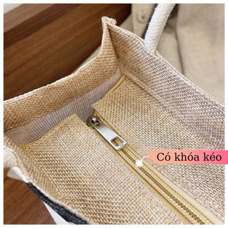 Túi Cói Gấu Vintage (có dây kéo)