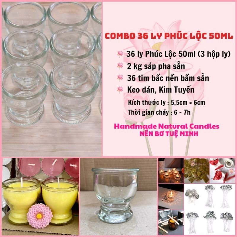 Combo Làm Nến 36 Ly Phúc Lộc 50ML (Nguyên Liệu Làm Nến Bơ Tuệ Minh)