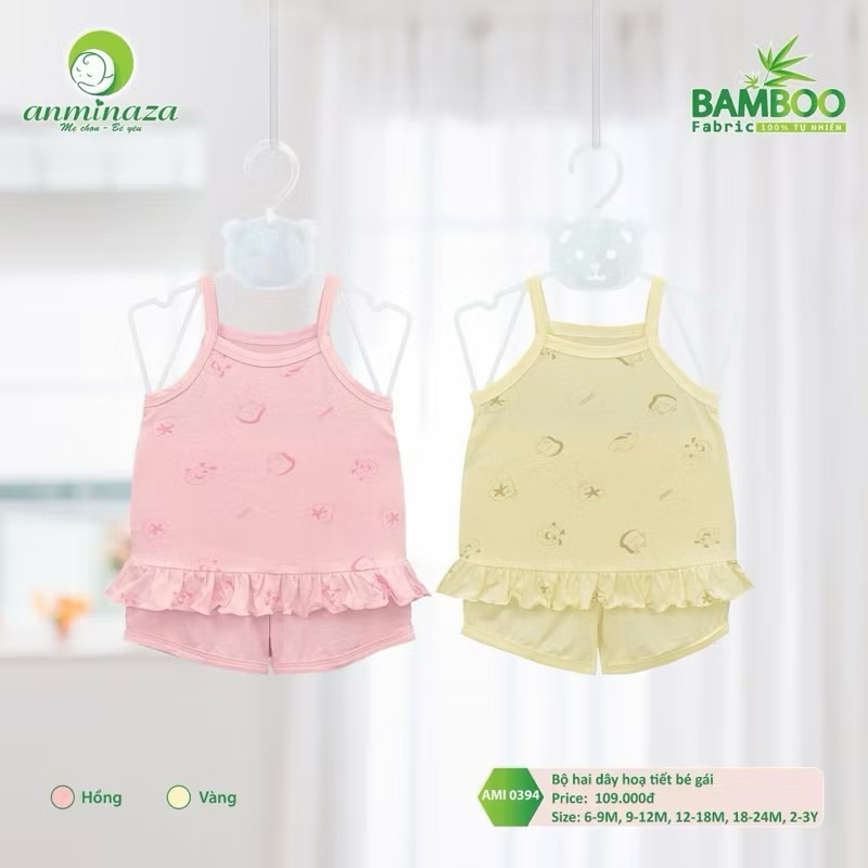 Bộ quần áo 2 dây chất bambo aminaza cho bé từ 6 tháng đến 3 tuổi
