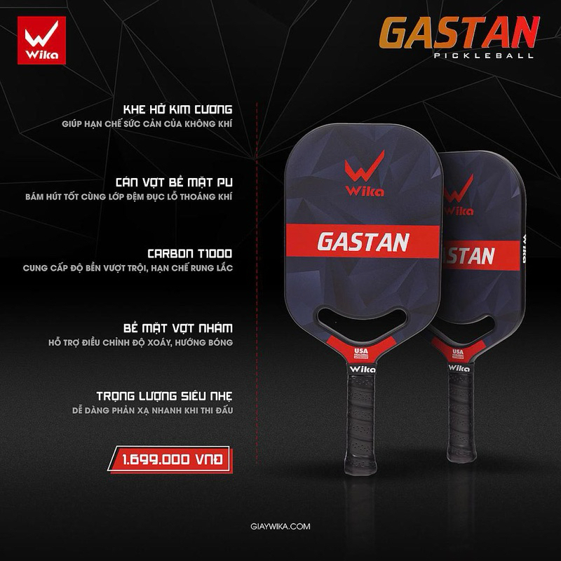 Vợt Pickleball Wika Gastan Carbon T1000