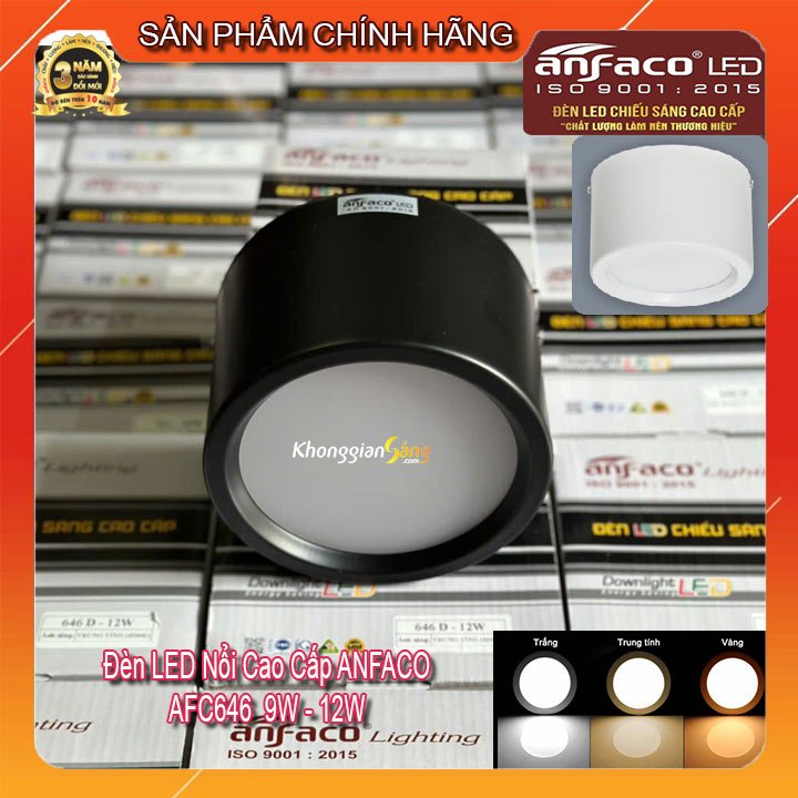 [CHÍNH HÃNG] ĐÈN LED ỐP NỔI CAO CẤP ANFACO AFC646 9W - 12W THÂN ĐEN - TRẮNG