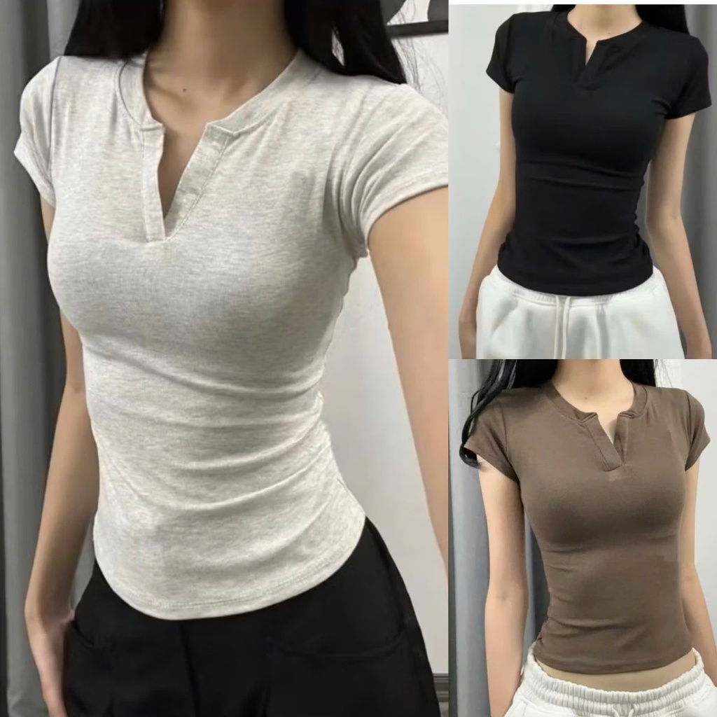 Áo Thun Cổ Tròn Lệch Vai Xoắn Eo Tôn Dáng Nhiều Màu Ulzzang | BigBuy360 - bigbuy360.vn