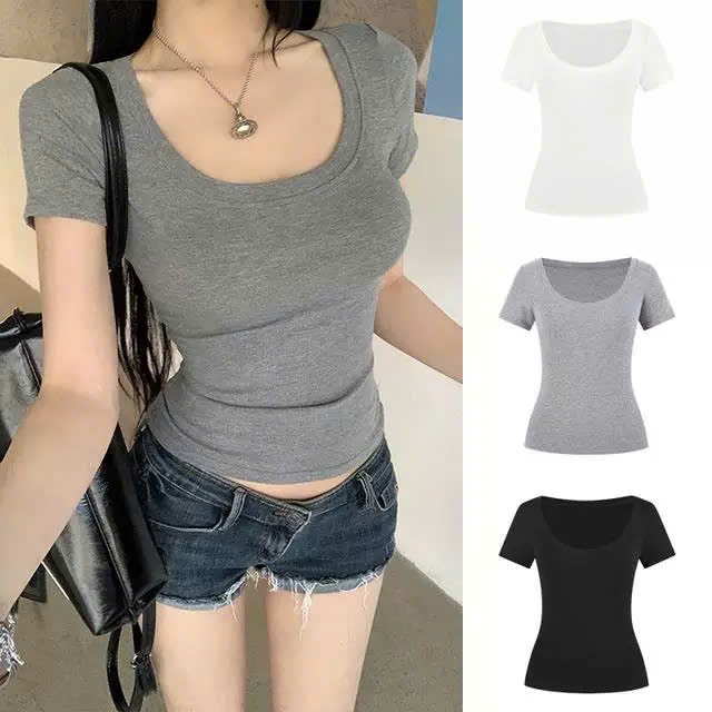 Áo Thun Cổ Tròn Lệch Vai Xoắn Eo Tôn Dáng Nhiều Màu Ulzzang | BigBuy360 - bigbuy360.vn