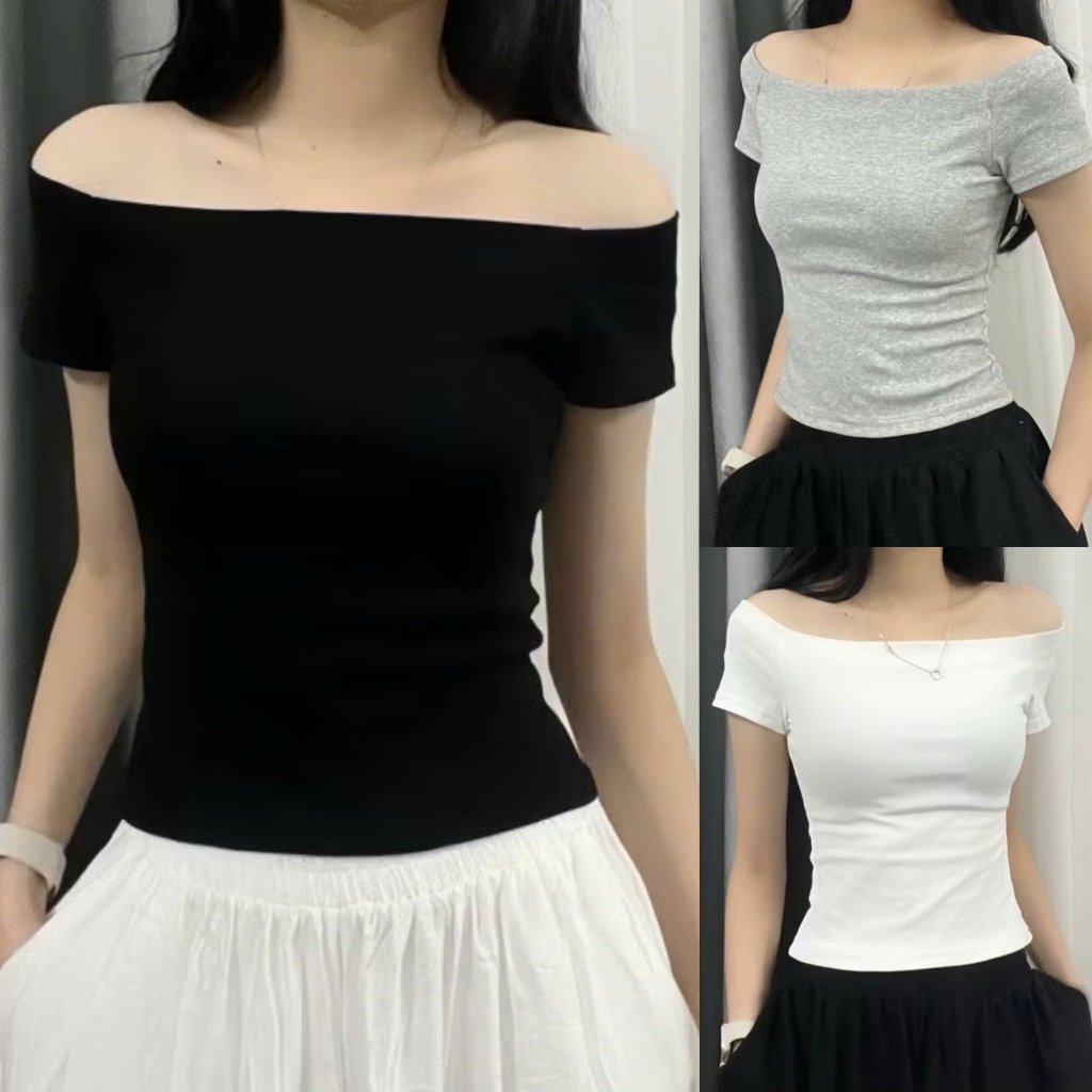 Áo Thun Cổ Tròn Lệch Vai Xoắn Eo Tôn Dáng Nhiều Màu Ulzzang | BigBuy360 - bigbuy360.vn