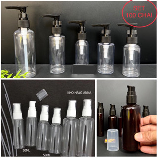 (SET 100) chai xịt NHỎ GIỌT, XỊT PHUN SƯƠNG 20 30ml 50ml 70ml 100ml - lọ nhựa trong suốt Nắp Bật CHIẾT MỸ PHẨM