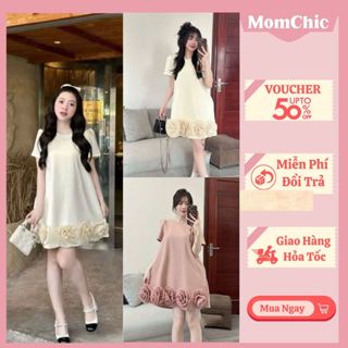  Váy Bầu Xinh MomChic Đầm Bầu Mùa Hè Dáng Babydoll Cổ Tròn Tay Ngắn Trang Trí Nơ Cuốn Chân Váy Nổi Bật Sang Chảnh 