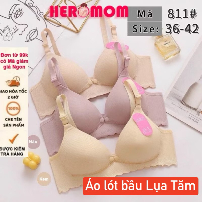 Áo lót ngực cho con bú LỤA TĂM mở khuy không gọng nâng ngực chống chảy xệ kháng khuẩn Heromom Store