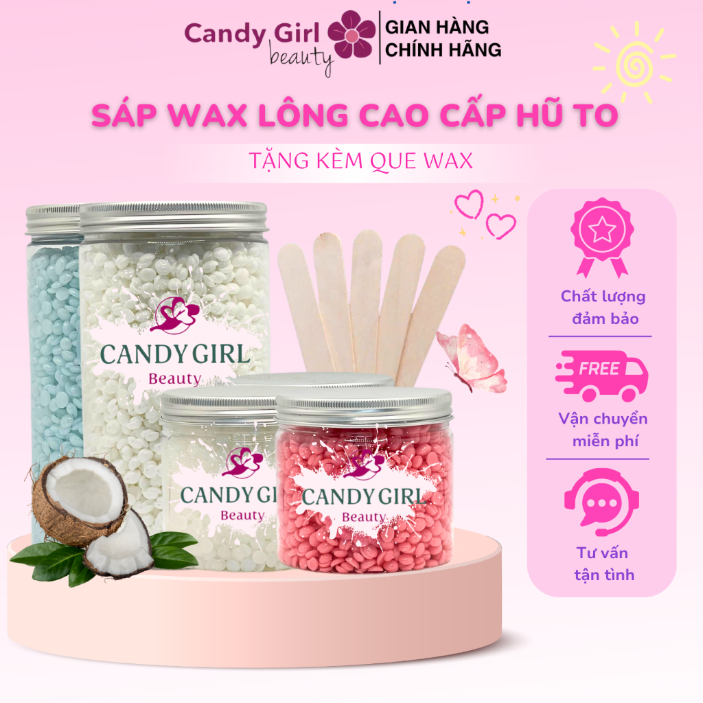 Sáp Wax Lông Cao Cấp Premier Siêu Bám Lông Hũ To CANDY GIRL BEAUTY toàn thân tặng kèm que wax