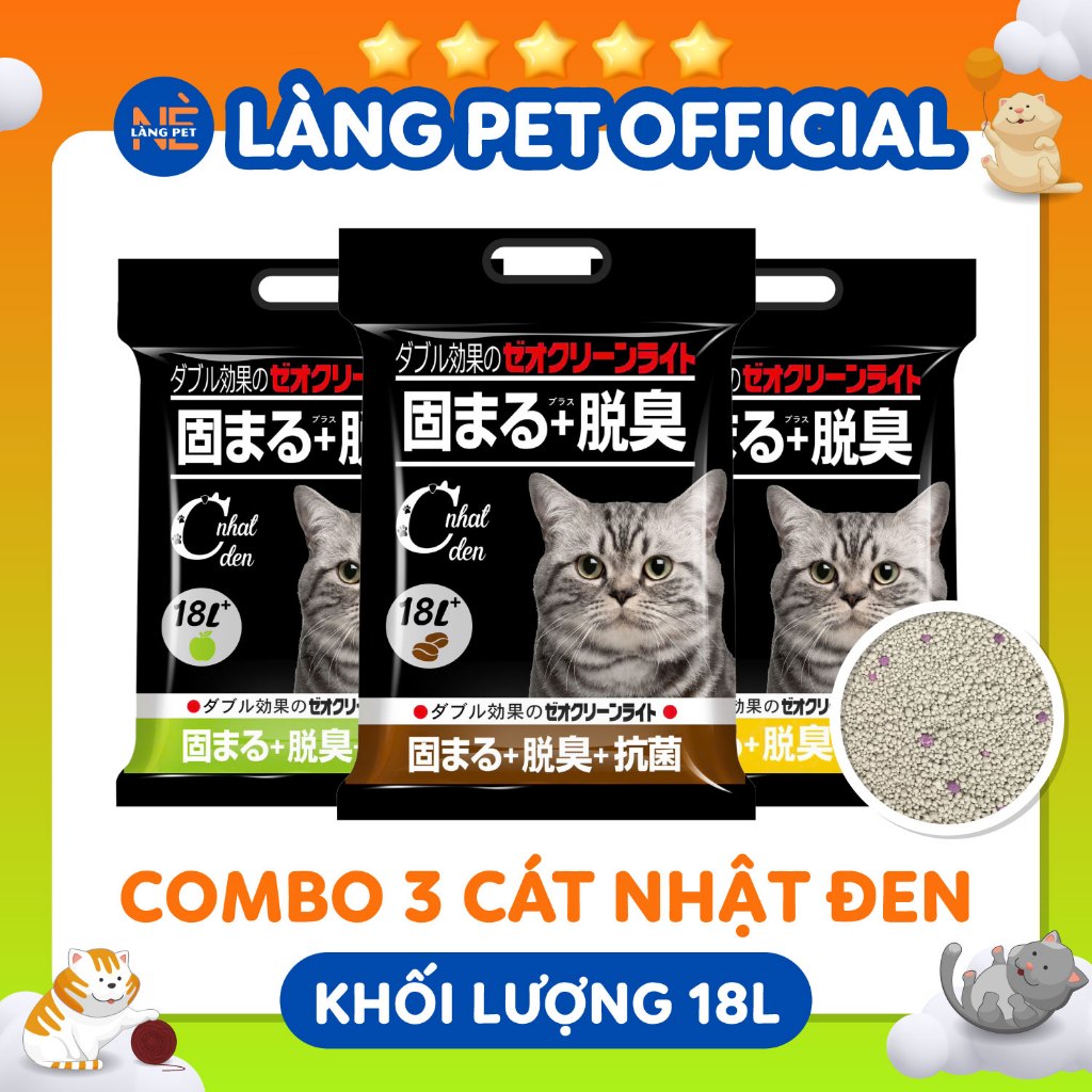 [SET 3 BỊCH CÁT 18L] Tải Cát Vệ Sinh Cho Mèo, Cát Nhật Đen 24Kg, hạn chế bụi, khử mùi cao, thơm lâu