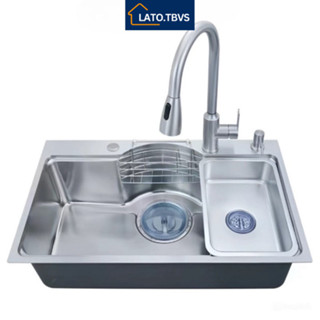 Chậu Rửa Bát 1 Hố LATO 75*46 Inox SUS304 Dày 3.5 Ly 1 Ngăn Lớn Bán Nguyệt Kiểu Dáng Nhật Bản Bảo Hành 5 Năm