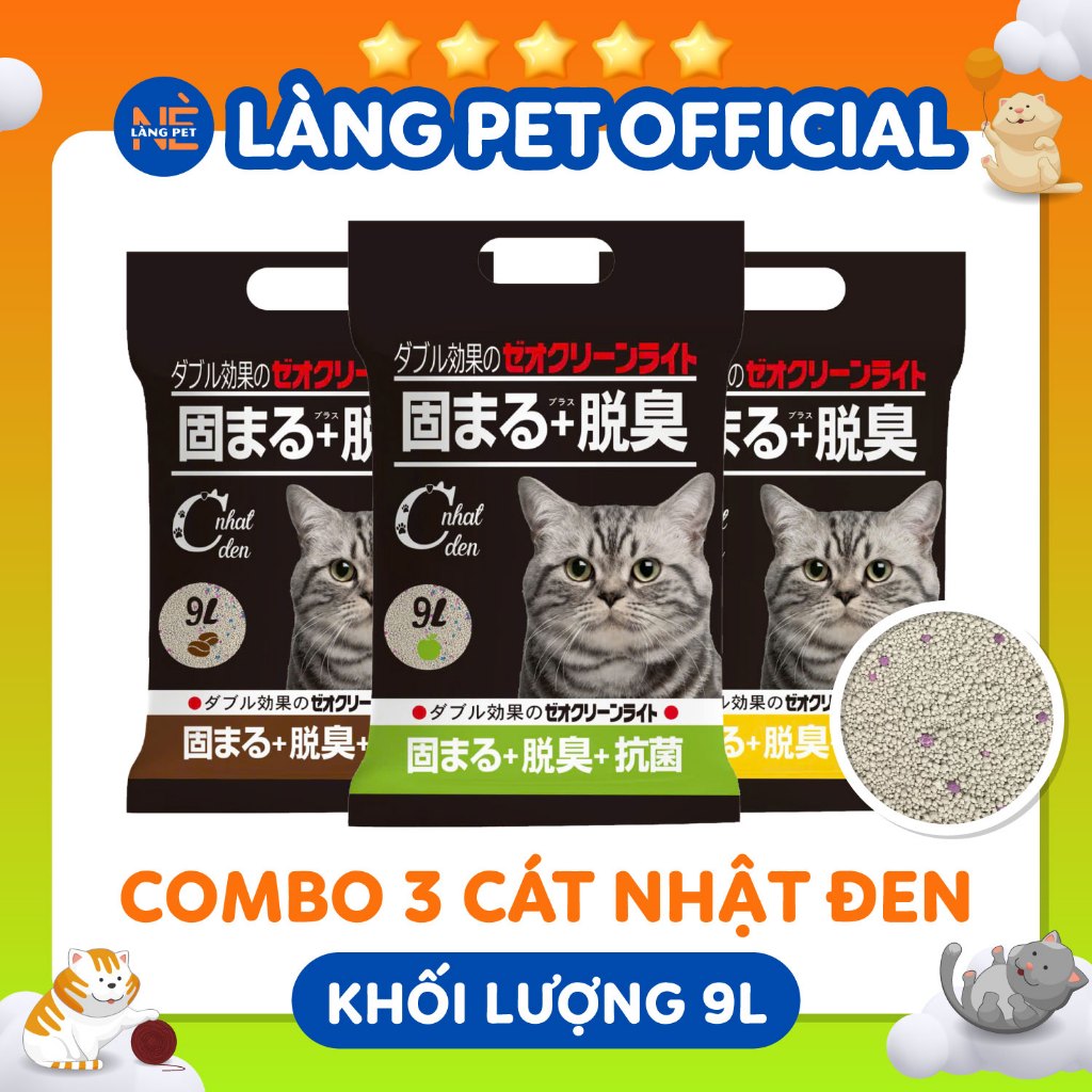 [SET 3 BỊCH CÁT 9L] Cát Nhật Đen Cát Vệ Sinh Cho Mèo, Khử mùi cao, vón cục tốt, lưu hương thơm lâu