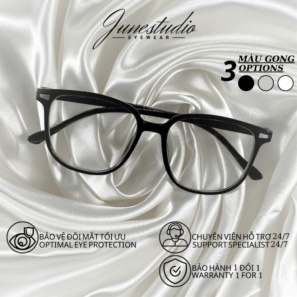 Kính cận dáng vuông bầu 0 đến 4 độ nam nữ chống ánh sáng xanh bảo vệ mắt mã K812 - June