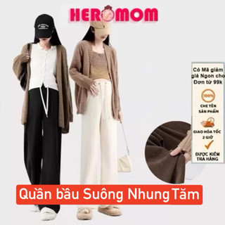 Quần bầu dài thu đông ống suông Nhung Tăm cao cấp kiểu quần chốt mặc bầu và sau sinh Heromom Store