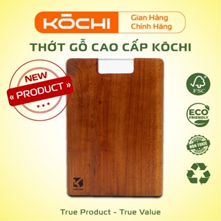 Thớt gỗ xà cừ KŌCHI hình chữ nhật tay cầm Inox Gỗ tự nhiên - Kiểm định Không hóa chất độc hại Sấy khô kháng khuẩn
