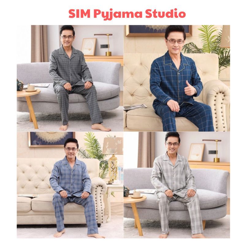  Đồ bộ pijama nam trung niên đồ mặc nhà cho ông bố cotton Quảng Châu cao cấp quà tặng ý nghĩa sang trọng SIM Pyjama 