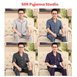 Đồ bộ pyjama mặc nhà trung niên áo cộc quần dài cho ông bố cotton Quảng Châu - Món quà ý nghĩa SIM -Pyjama Studio