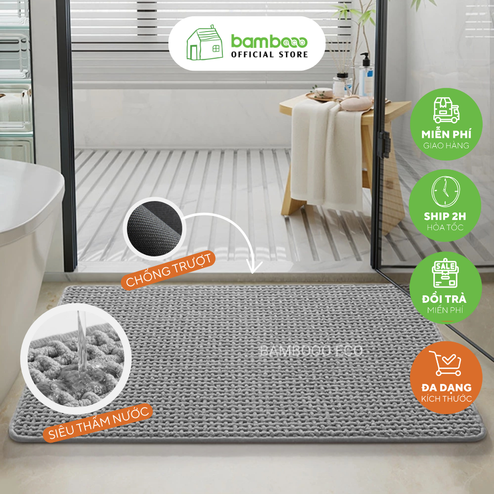 Thảm phòng tắm nhung BAMBOOO ECO đế cao su chống trượt siêu thấm