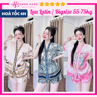 Bộ đồ ngủ bigsize 55-75kg, đồ bộ nữ pijama đùi ngắn tay cổ v chữ y lụa latin mịn bigsize, đồ ngủ lụa mặc nhà sang chảnh