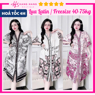 Đầm váy ngủ sơ mi bigsize lụa xước latin mềm mịn mát thiết kế cổ v chữ y, váy đầm ngủ dễ thương bầu bì mặc nhà cute