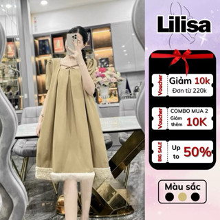 Váy bầu xinh, đầm bầu mùa hè dáng babydoll cổ tròn phối dây nơ điệu đà , thân váy xếp ly kết hợp đuôi xòe ngắn xinh xắn