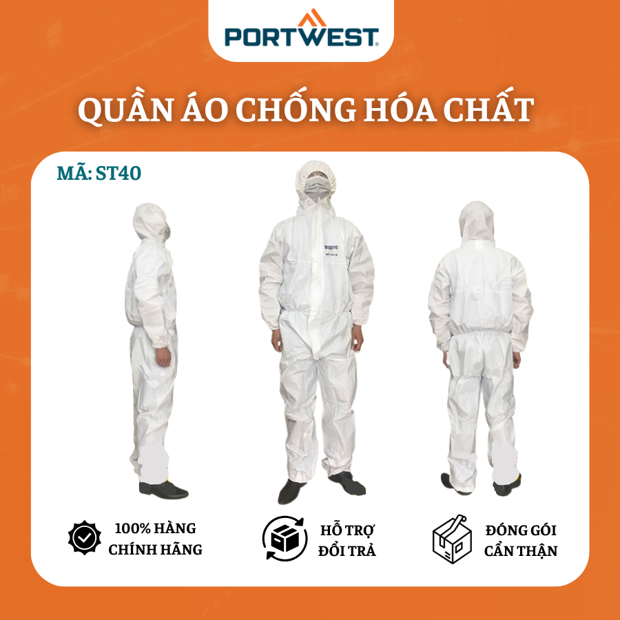 Bộ quần áo dùng phun sơn tĩnh điện, hoá chất, thuốc trừ sâu, phòng dịch bệnh loại 5/6 - Portwest ST40