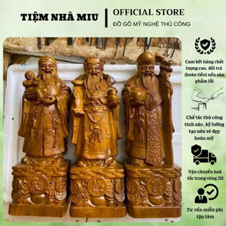 Bộ tượng gỗ Tam Đa Phúc Lộc Thọ chất liệu 100% gỗ bách xanh liền khối thơm ngát kích thước cao từ 20CM đến 40CM