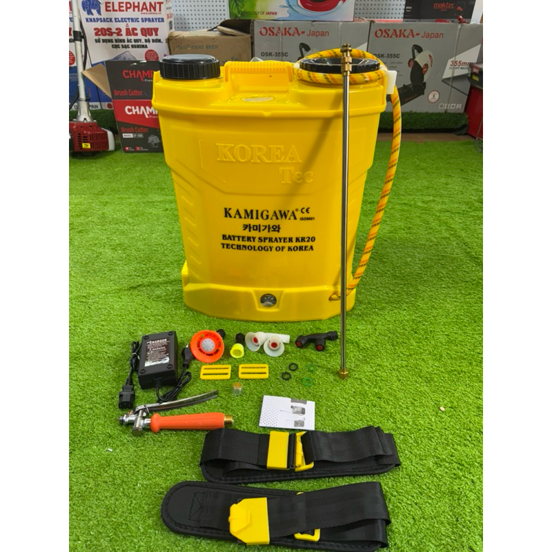 BÌNH XỊT ĐIỆN 1 BƠM KAMIGAWA - ẮC QUY LỚN 12V 12AH - BƠM RUỘT ĐỒNG