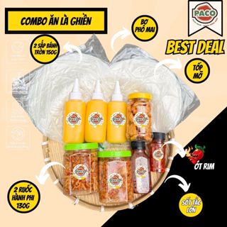 [ĂN LÀ GHIỀN] combo bánh tráng phơi sương gồm 300g bánh tráng 2 hủ ruốc hành phi 1 hủ tóp mỡ kèm 3 chai bơ phô mai thơm