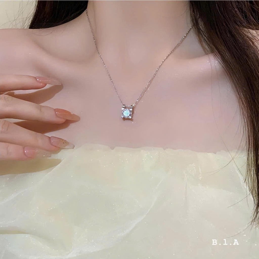Dây chuyền bạc nữ , dây chuyền bạc ổ khóa vuông Ethereal Glow tinh tế, sang trọng , quà tặng ý nghĩa
