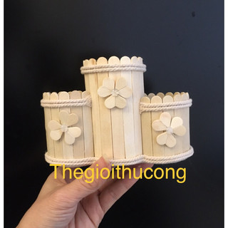 Ống cắm bút que kem handmade, ống cắm bút tái chế