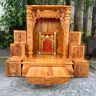 [COMBO XOAN LOẠI 1] bàn thờ thần tài tủ thờ ông địa gỗ xoan dày cột rồng màu vàng màu nâu siêu bóng đẹp 48cm 56cm 60cm