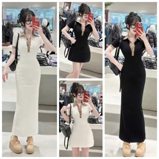 Đầm Body Thun Gân Dáng Ngắn Dài Tay Ngắn Cổ Trụ Phối Sọc Caro Đính Nút Đầm Đi Tiệc Đi Làm Đi Chơi Xinh Yêu Dễ Thương