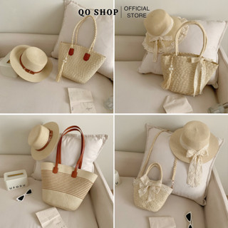 [XẢ HÀNG]Combo Túi Mũ Cói Đi Biển Phối Đai Da Phong Cách Hàn Quốc Nón Cói Che Nắng Đi Chơi Đi Du Lịch T17M17 QO SHOP