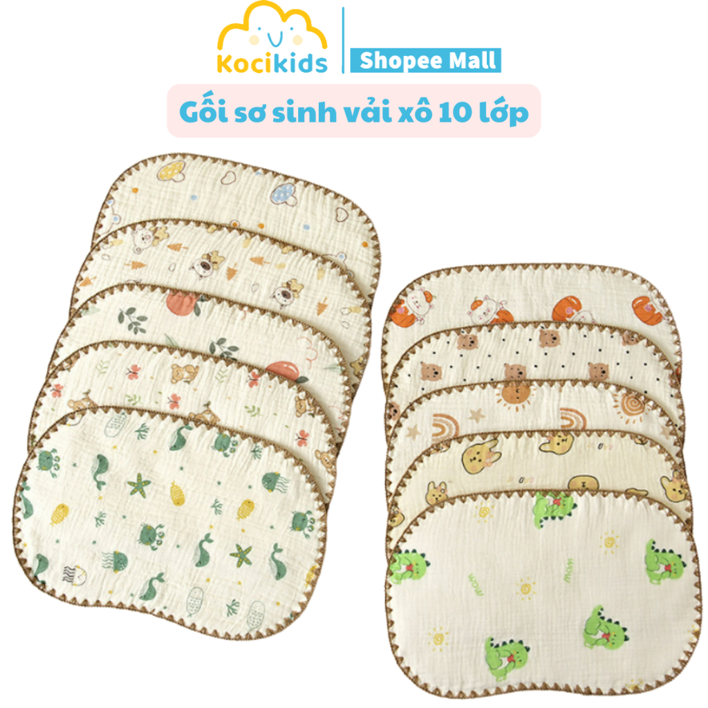 Gối Xô Sơ Sinh Sợi Tre Mềm Mịn 10 Lớp Cao Cấp Thấm Hút Mồ Hôi