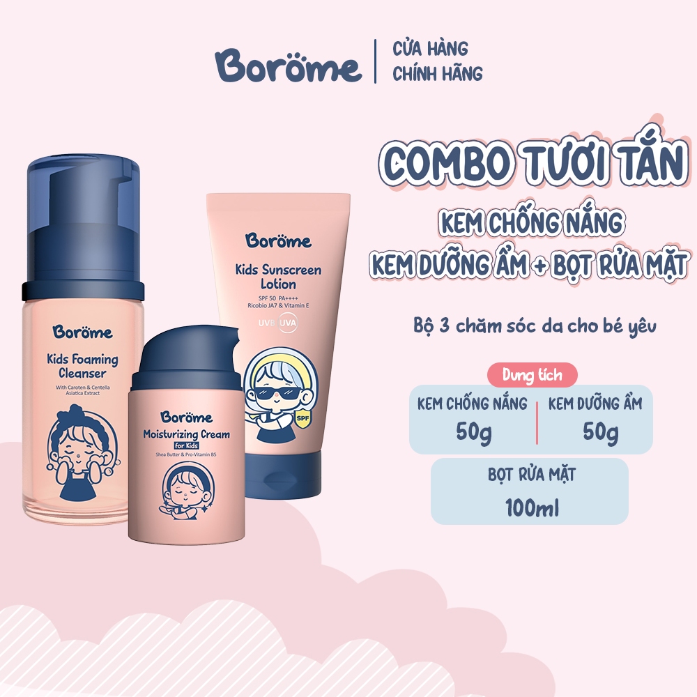 [ COMBO TƯƠI TẮN ] - Kem dưỡng ẩm 50g + Kem chống nắng 50g + Bọt rửa mặt cho bé 100ml thành phần lành tính, dịu nhẹ
