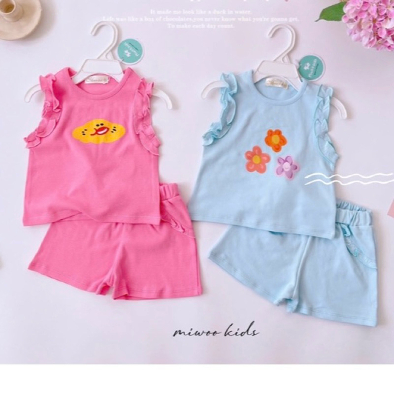  Bộ ba lỗ bé gái bèo vai Miwoo xuất Nhật in hình 