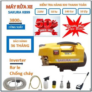Máy xịt Rửa Xe SAKURA K899 Áp Lực Cao,Máy xịt rửa gia đình, tặng bình bọt tuyết