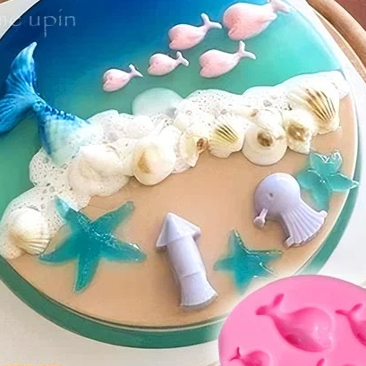 Khuôn silicon vỉ 5 cá heo nhỏ đáng yêu làm bánh đồ lưu niệm epoxy