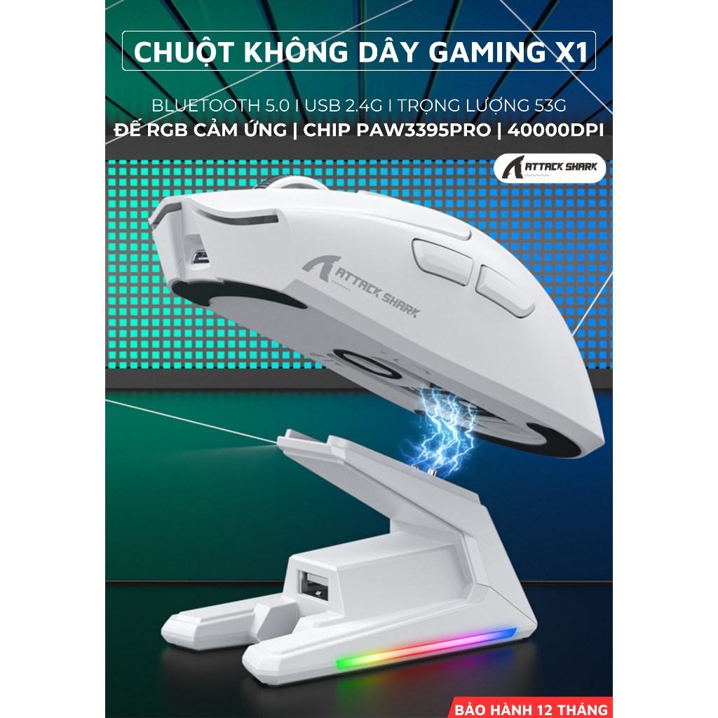Chuột Gaming Không Dây Attack Shark X1 - Đế Sạc Led RGB Từ Tính, Siêu Nhẹ 53g, App Tùy Chỉnh | BigBuy360 - bigbuy360.vn