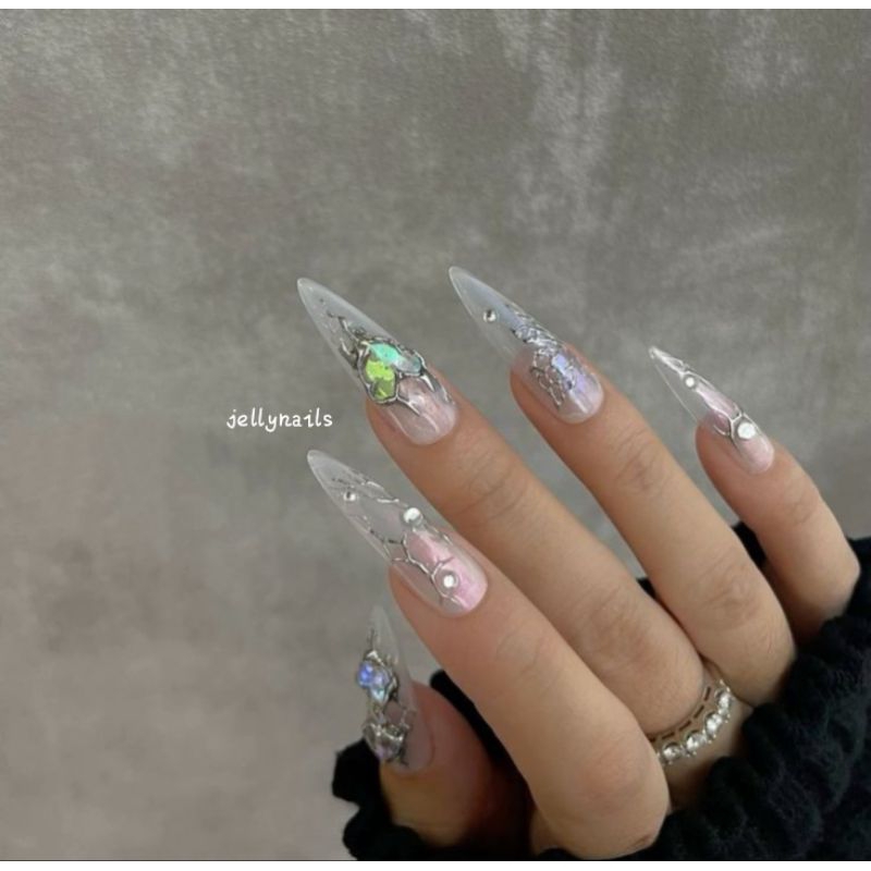 móng giả_nail box móng thiết kế phong cách y2k tráng gương nổi bật